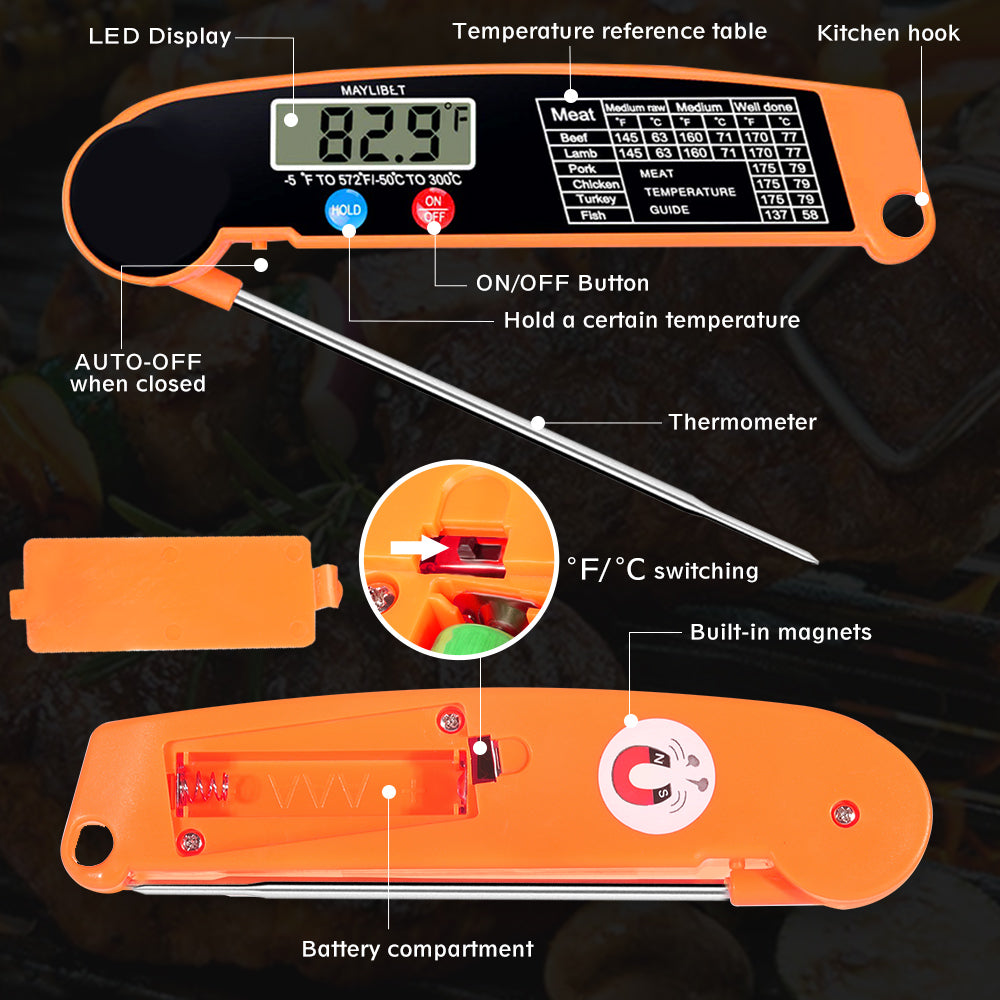 Foldable Digital Kitchen Food Probe Thermometer - Eastlakes Electronics